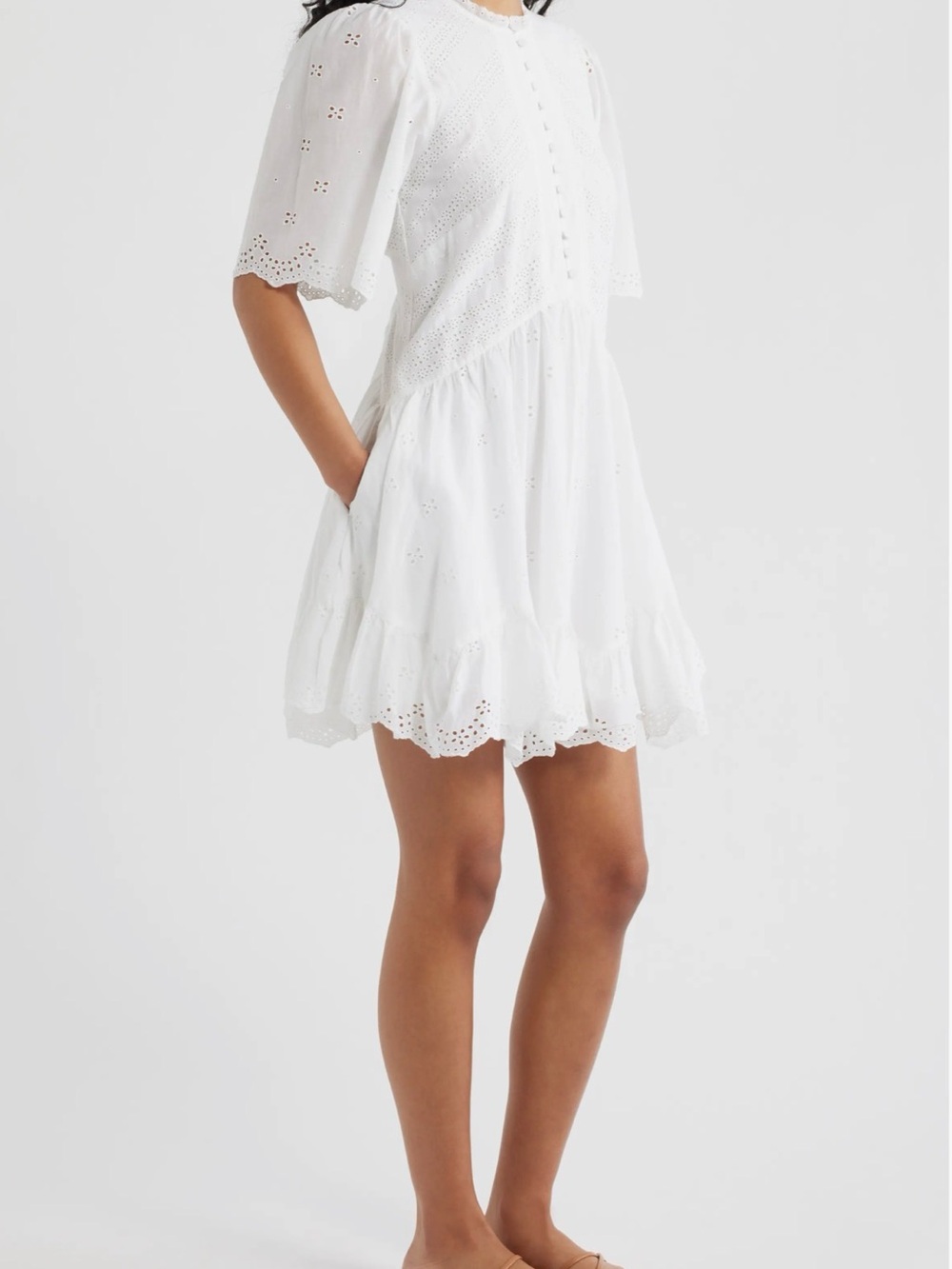 NWT Madewell Eyelet Flutter Sleeve Mini Dress Cotton Sz 2 $158